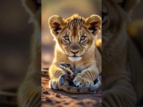 Lions cub playing with Snakes #shortsfeed #shortvideo #shorts