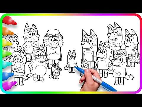 BLUEY Coloring Pages - How to color Bluey Family / Easy Drawing Tutorial Art