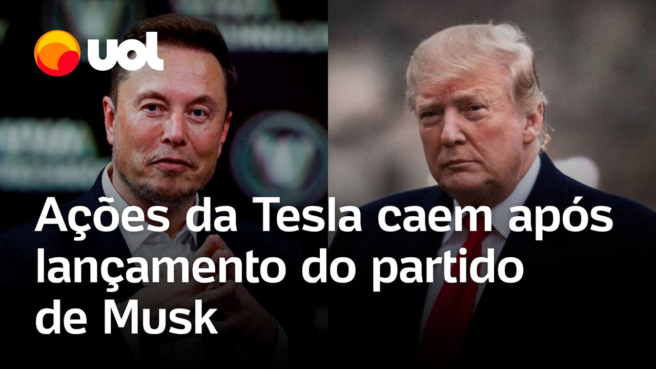 Trump x Musk: ações da Tesla caem em Wall Street após lançamento de partido por bilionário; confira