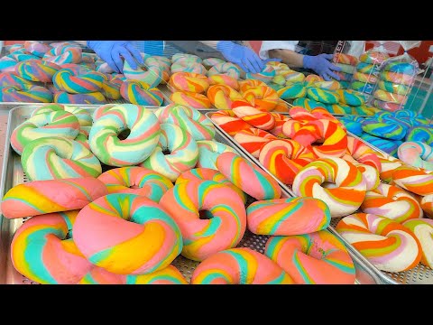 한 달 10,000개이상 팔리는 베이글 가게! 매일 완판되는 수제 레인보우 베이글 / Amazing handmade rainbow bagels - Korean street food