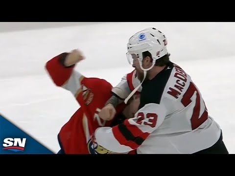 Panthers Jonah Gadjovich and Devils Kurtis MacDermid Exchange Heavyweight Blows