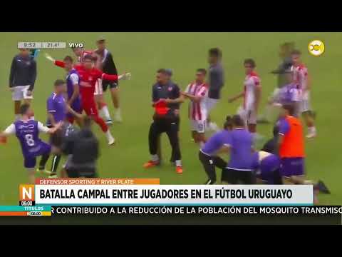 Batalla campal entre jugadores en el fútbol uruguayo entre Sporting y River ?N8:00? 15-04-24