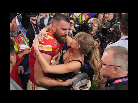Taylor Swift and Travis Kelce celebrate Super Bowl win with a kiss