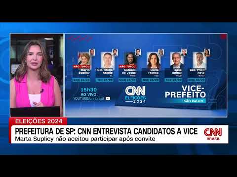 Marta Suplicy (PT) não aceitou participar | CNN Eleições: entrevistas com vices - São Paulo