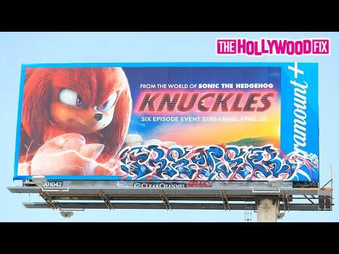 Knuckles From Sonic The Hedgehog's Billboard Gets Tagged By Graffiti Artists In West Hollywood, CA