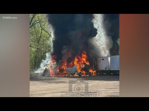 Three tractor-trailers caught fire in Bloomfield on Saturday at a trucking yard
