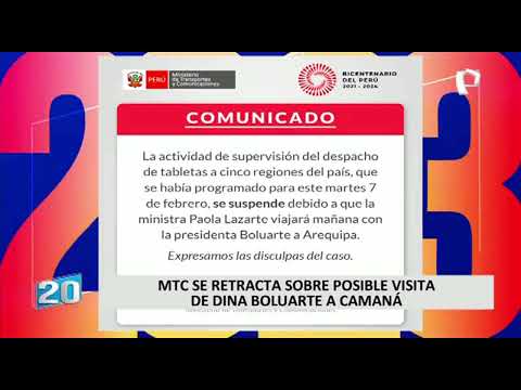 MTC anuncia visita de Dina Boluarte a Arequipa pero minutos después se retracta