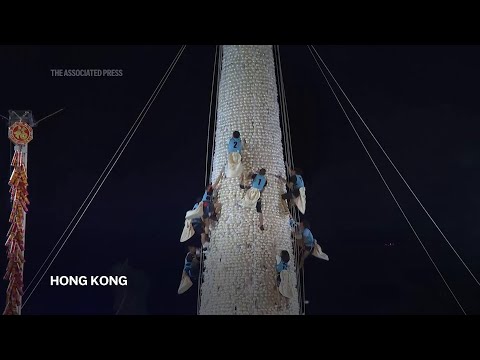 Annual bun tower climb in Hong Kong
