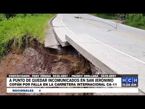 ¡Peligro! Socavón por lluvias parte en dos la internacional CA-11 en San Jerónimo, Copán