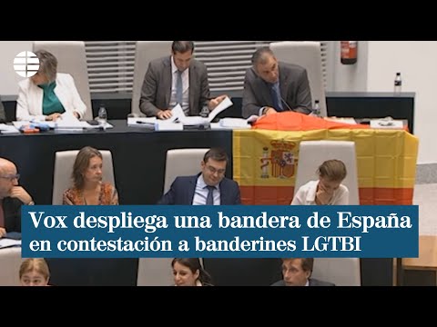 Vox contesta a los banderines LGTBI en el Ayuntamiento desplegando la bandera de España