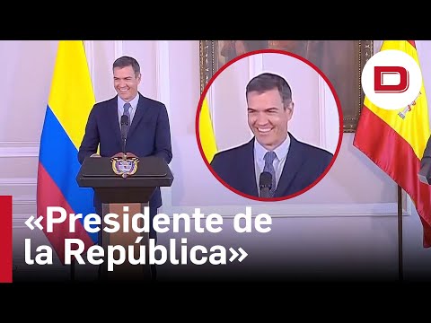 Sánchez se ríe tras ser presentado como «presidente de la República de España» ante Petro