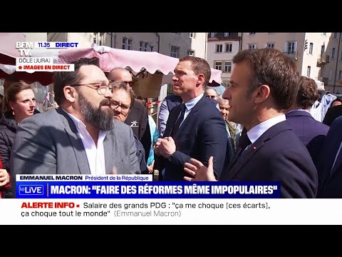 Vous dites beaucoup de bêtises: Emmanuel Macron interpellé sur le marché de Dôle dans le Jura