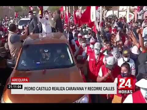Se registran conatos de bronca durante llegada de Pedro Castillo a Arequipa