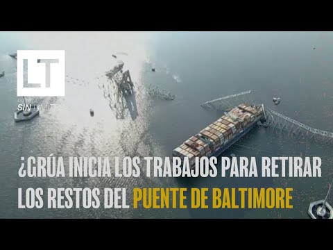 Grúa inicia los trabajos para retirar los restos del puente de Baltimore