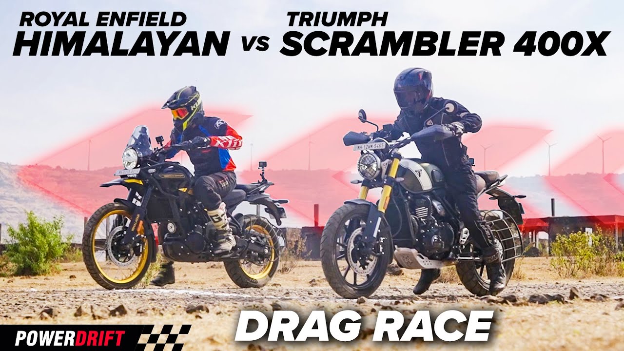 Scrambler vs ADV-Triumph Scrambler 400X Vs Royal Enfield Himalayan | Off-Road Drag Race | PowerDrift