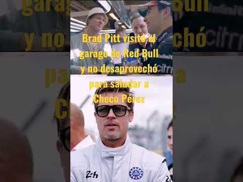 Brad Pitt visitó el garage de Red Bull y no desaprovechó para saludar a Checo Pérez