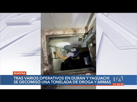 2 Policías detenidos durante el decomiso de una tonelada de droga y armas en Guayas