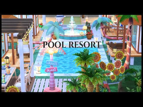 【ポケ森コンプリート】No.175「Pool resort」/プールのマイデザイン配布/シャンティとアセロラのクッキーアイテム等を使ったレイアウトです！お楽しみに♪