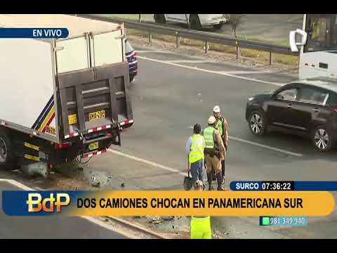 Surco: reportan gran congestión vehicular tras choque de dos camiones en la Panamericana Sur