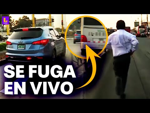 Carro del Estado invade carril del Metropolitano e intenta fugarse en vivo: Casi lo atropella