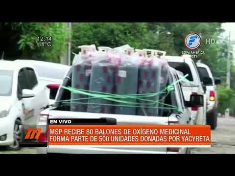 Salud Pública recibió 80 balones de oxígeno medicinal de la EBY