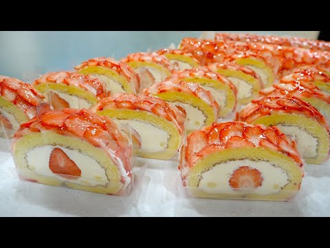 이번 겨울에만 1만개 팔린 케이크! 동경제과 출신 파티시에가 만드는 딸기생크림롤 / Strawberry fresh cream roll cake - Korean street food