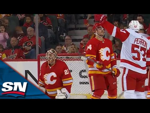 Perron Buries One-Timer To Chase Flames Markstrom With Red Wings Fourth Goal On 12 Shots