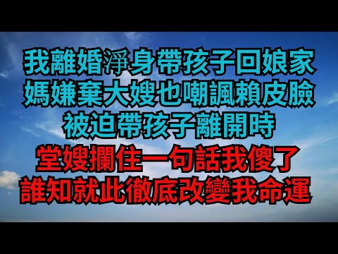 我離婚淨身帶孩子回娘家，媽嫌棄大嫂也嘲諷賴皮臉，被迫帶孩子離開時，堂嫂攔住一句話我傻了，誰知就此徹底改變我命運 【煙雨夕陽】#為人處世 #爽文 #情感故事 #深夜讀書 #幸福人生