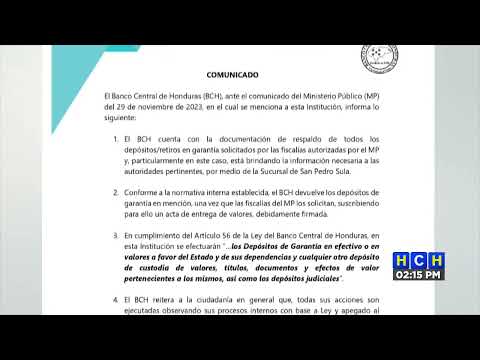 El Banco Central de Honduras emite comunicado tras la captura de Francia Sofía Medina