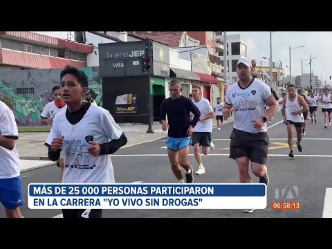 El presidente, Daniel Noboa, participó en la carrera 'Yo Vivo sin Drogas' organizada por la Policía