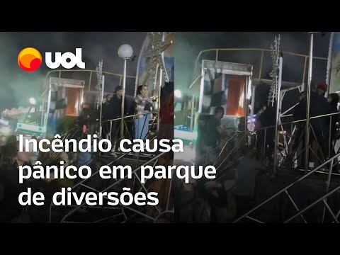 Brinquedo pega fogo em parque de diversões e causa correria no litoral em SP; vídeo mostra momento