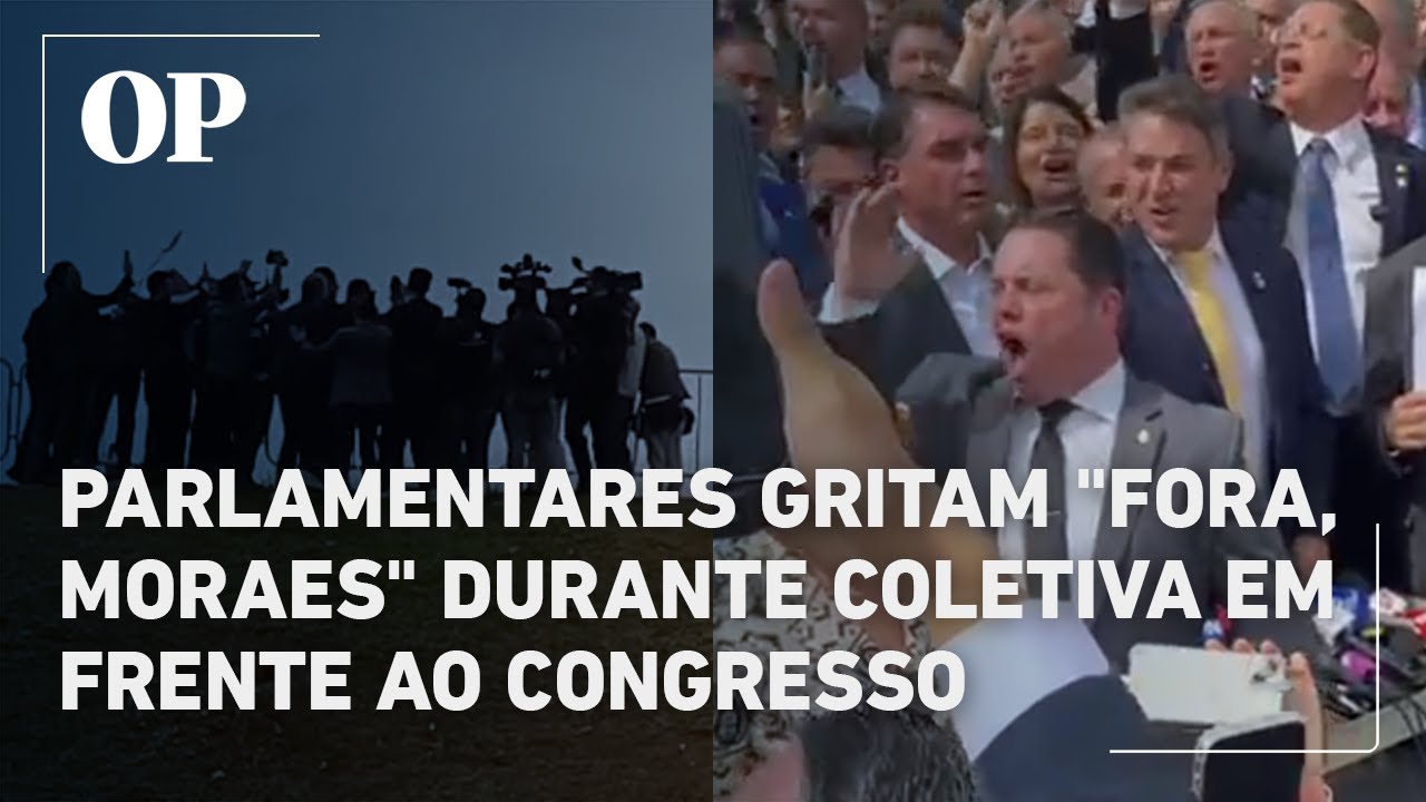 Parlamentares gritam Fora Moraes durante coletiva em frente ao Congresso