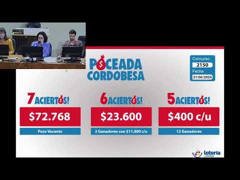 Sorteo de Quiniela POCEADA CORDOBESA N.º 2150 – 21/06/2024