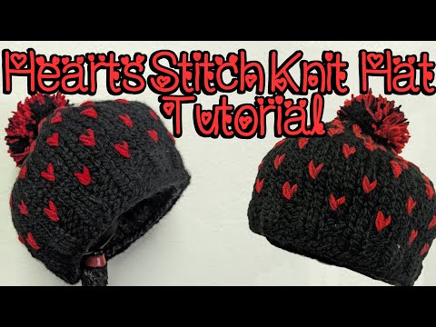 Knit Hearts Pattern Hat