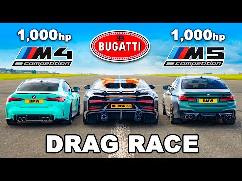 Bugatti Chiron Super Sport vs. Tuned BMW M5 and M4x Drive: Epic Drag Race Showdown