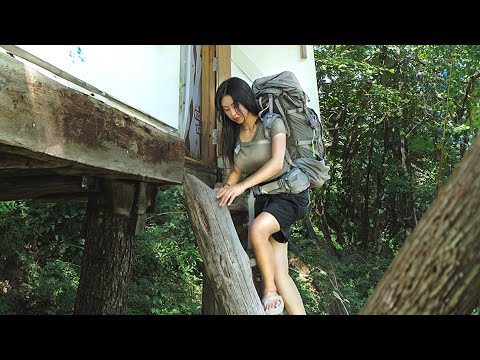 Camping in a TREE HOUSE 600m above sea level 🌿 Girl solo camping. Outdoor.