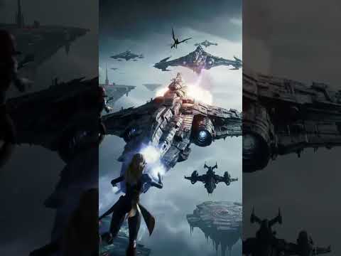 #superhero Vs Battleship Fleet Invasion in Astralis, Futuristic Sky City #entertainment #shorts