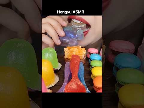 RAINBOW DESSERTS *FROZEN MAGIC BEAR, EDIBLE SPOONS 마술 곰돌이 #shorts #mukbang  #먹방 #rainbow #hongyu