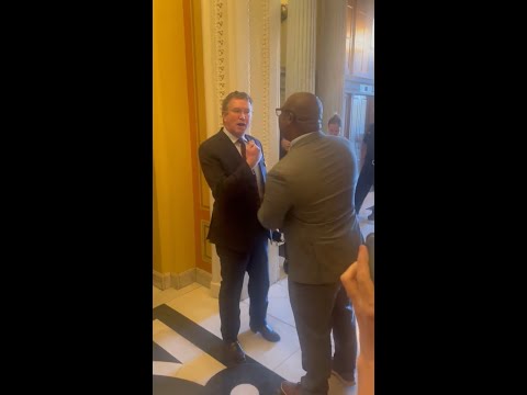 Jamaal Bowman  shouts at  Thomas Massie