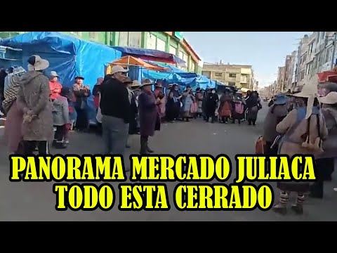 MANIFESTANTES SE PRONUNCIAN EN LOS EXTERIORES DEL MERCADO SANTA BARBARA DE JULIACA..