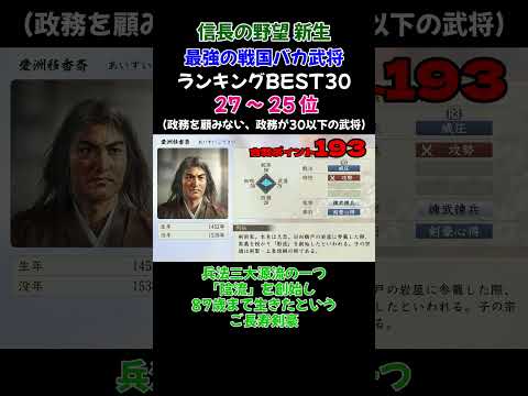 戦国の世でしか生きられないであろう、政務を顧みない「戦国バカ」最強ランキングBEST30 27~25位【信長の野望・新生PK】 #ランキング#信長の野望新生 #ゲーム実況#最強