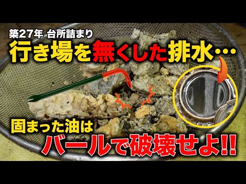 外の排水桝から溢れるドロドロ？固い油をバールで破壊していくぞ！？【花のお掃除 #372】