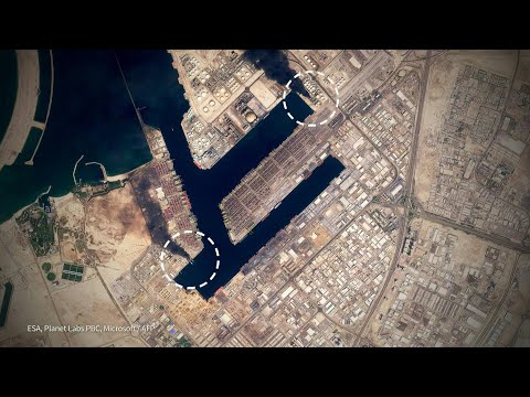 ANIMATED MAP: Dubai's Jebel Ali Port before/after strikes | AFP Animé