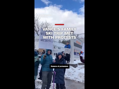 Vance’s family ski trip met with dozens of protestors