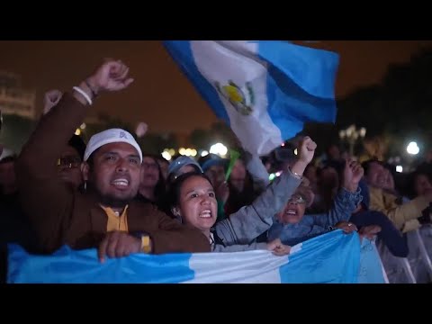 New Guatemala President Bernardo Arevalo celebrates with the people after election win