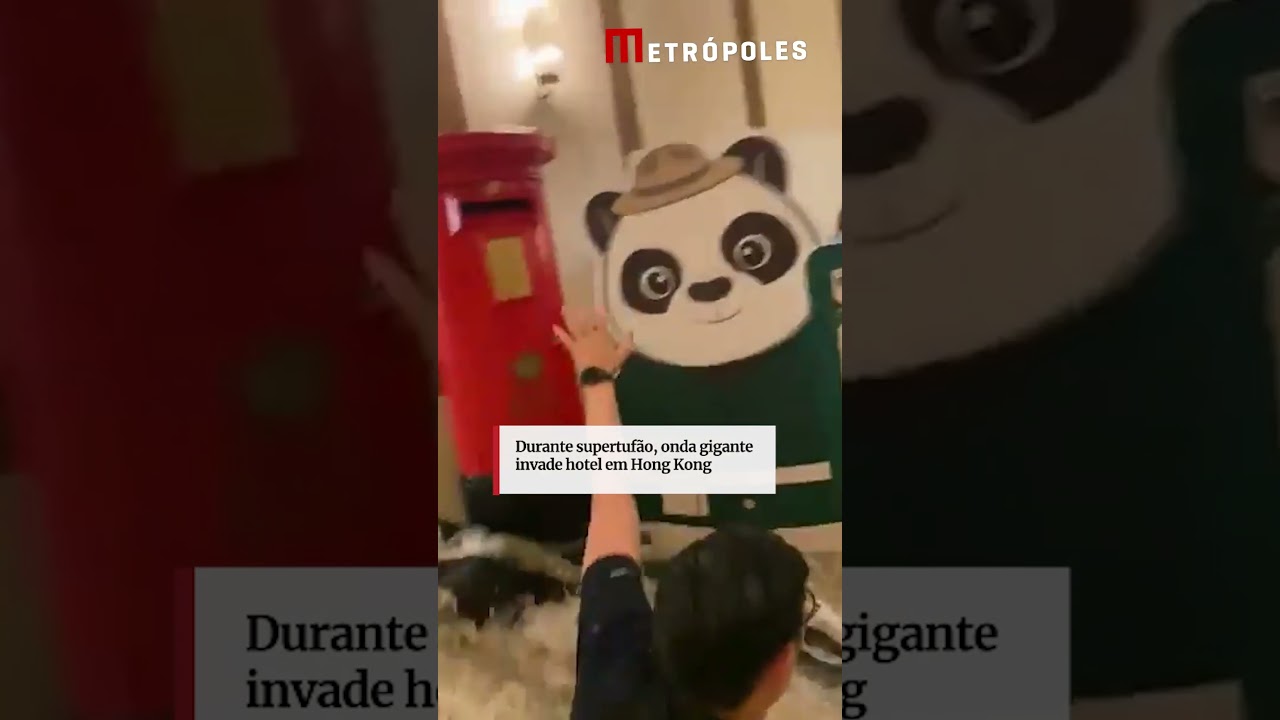 Durante supertufão onda gigante invade hotel em Hong Kong
