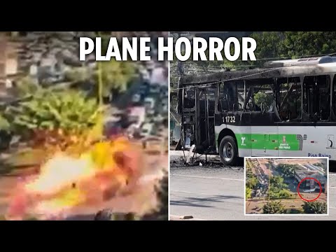 Shock moment plane smashes into busy road wiping out bus in fireball