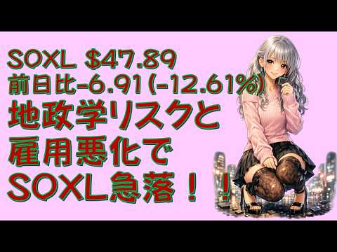 第692回目SOXL $47.89前日比-6.91(-12.61%)地政学リスクと雇用悪化でSOXL急落!!