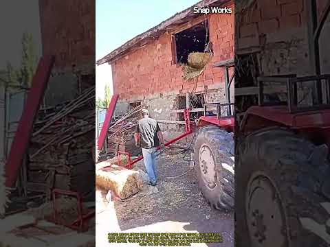 트랙터 간이 리프트 장치를 활용한 축사 2층 건초더미 적재 과정 #worker #process #farming #tractor #haybales