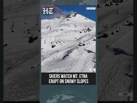 Skiers Gather On Mount Etna As Eruption Sends Ash Over Snow-Covered Slopes | #shorts
